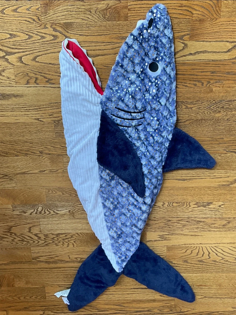 Tommy Bahama Navy Blue Plush Shark Footie with Red Lining